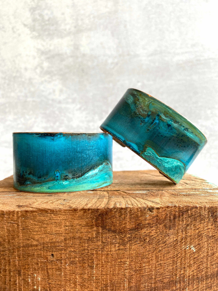 Verdigris Copper Cuffs with one-of-a-kind patina