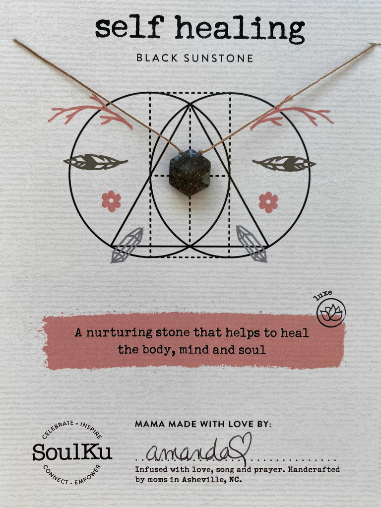 Sacred Geometry Gemstone Necklace in Black Sunstone for Self Healing