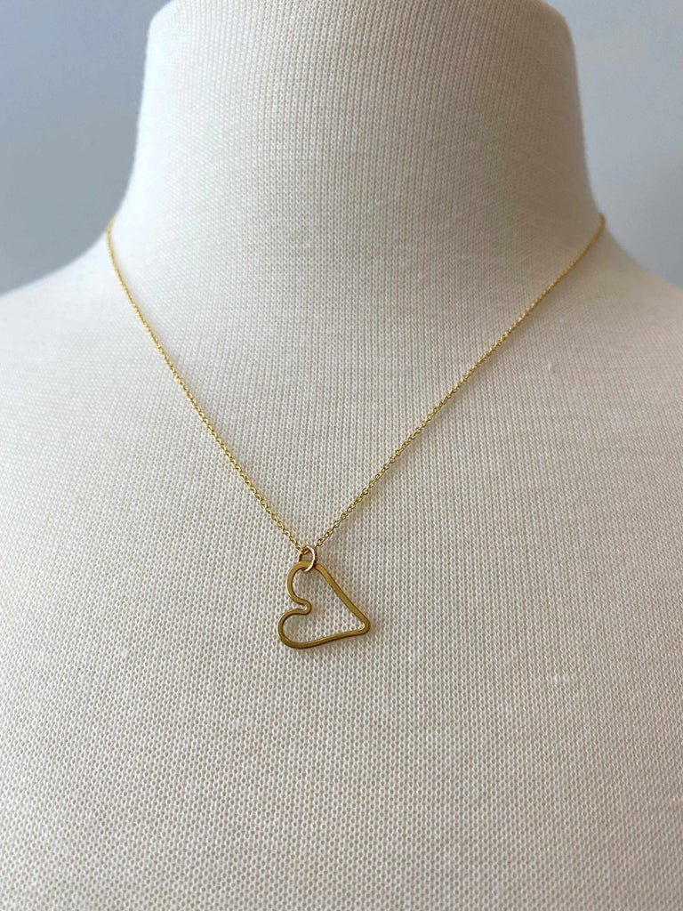 Modern Heart Necklace in 14k gold fill on mannequin
