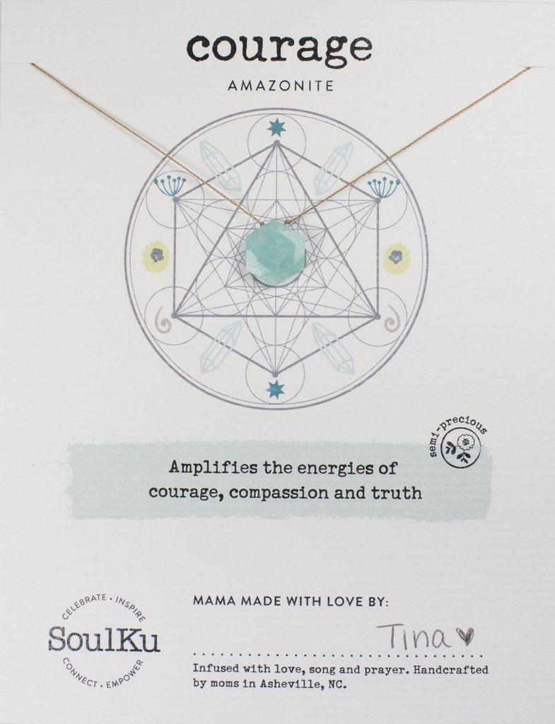 Sacred Geometry Gemstone Necklace in Amazonite for Courage