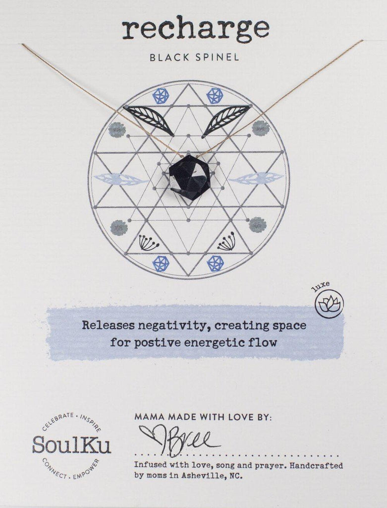 Sacred Geometry Gemstone Necklace in Black Spinel to Recharge