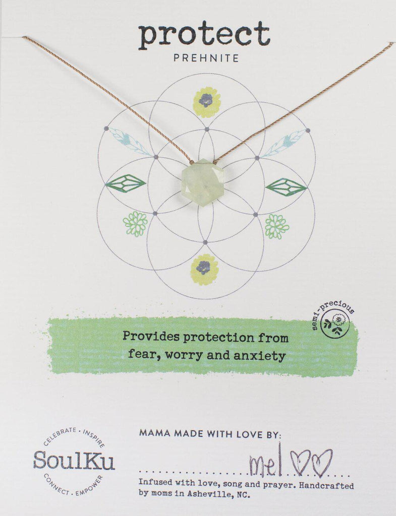 Sacred Geometry Gemstone Necklace in Prehnite to Protect