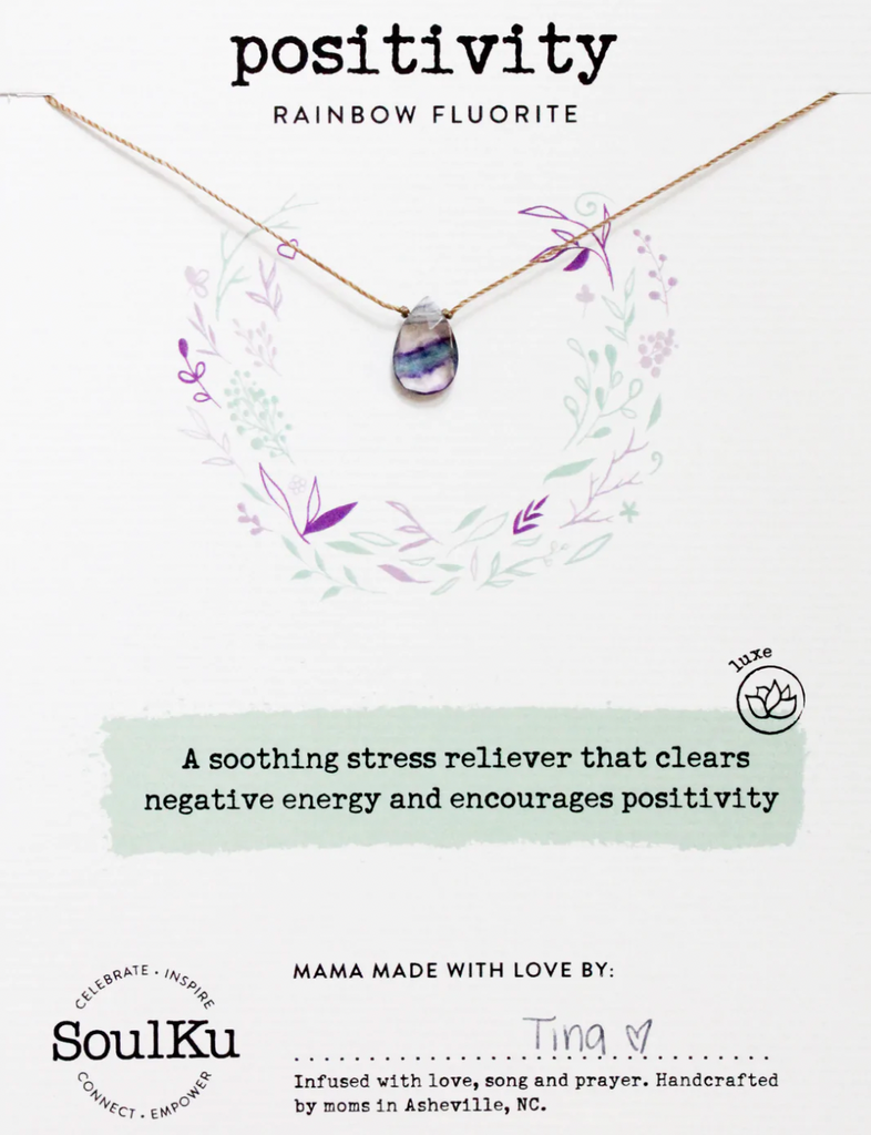 Luxe gemstone necklace in rainbow fluorite for positivity
