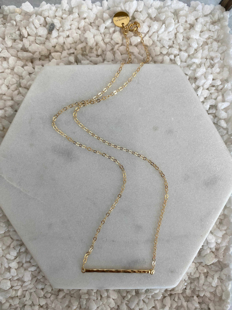 Delicate Hammered Bar Necklace on 14k Gold Fill Chain