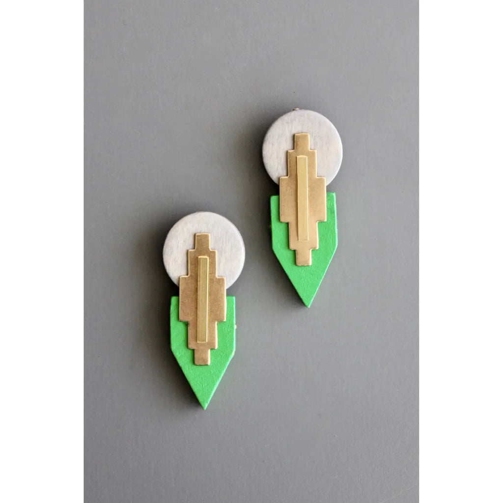Gray and Green Wood Post  Earrings