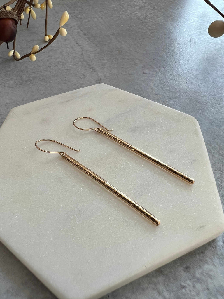 Long & Lean Hammered Stick Earrings in 14k gold fill