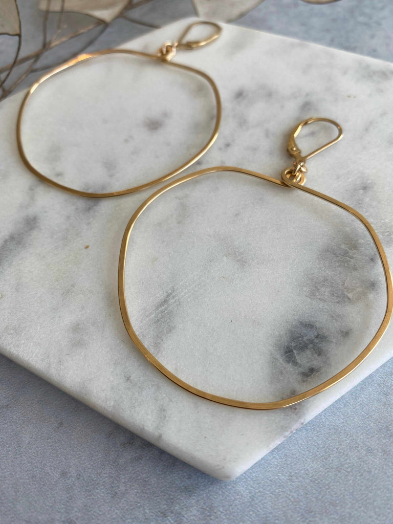 Hammered 14k gold fill Apple Earrings dangle hoops