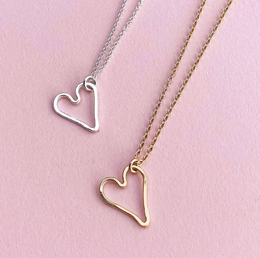 Modern Heart Necklace in Sterling Silver and 14k Gold Fill