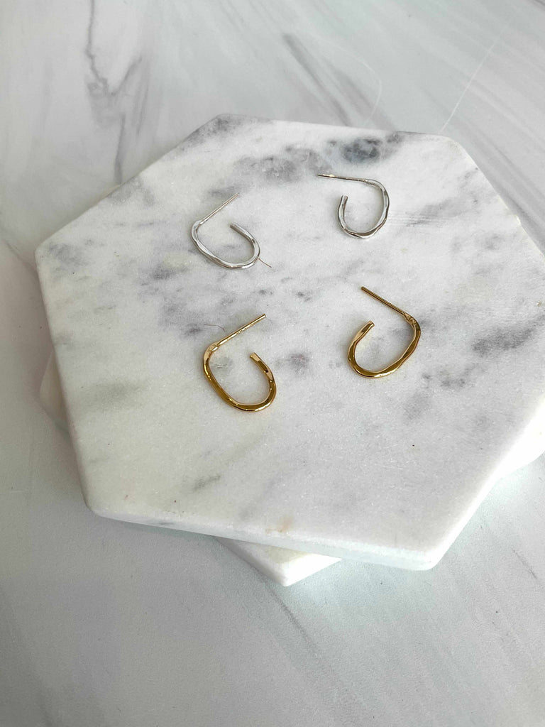 Mini Oval Hammered Hoops in Sterling Silver or Gold Plated Sterling