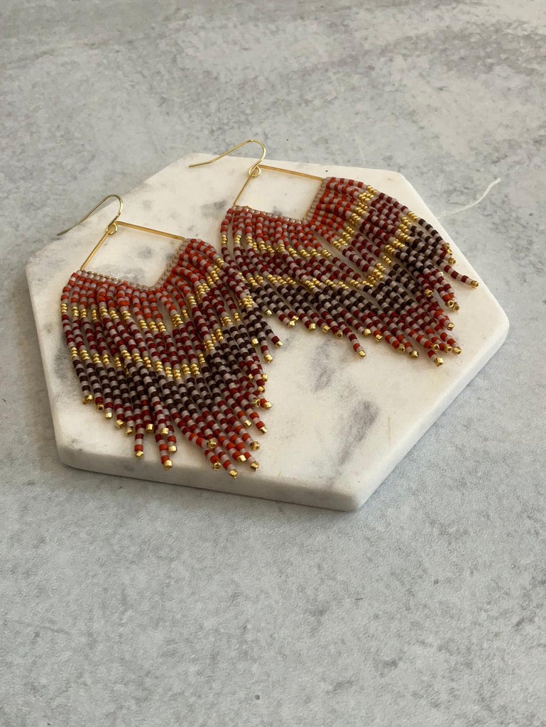 Handmade glass Miyuki bead earrings in rosy gold