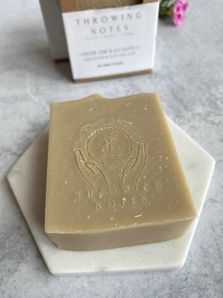 Throwing Notes handmade body bar soap in Ginger Lime and Eucalyptus