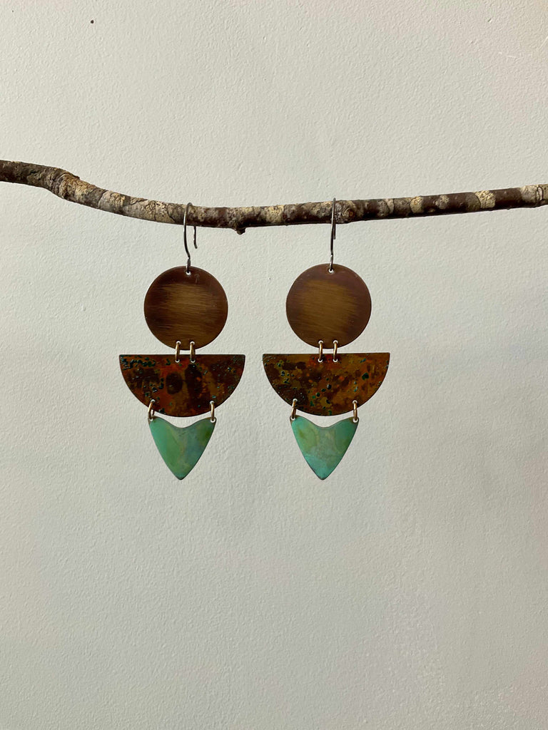 Copper, brass and verdigris patina Sedona Dangle Earrings