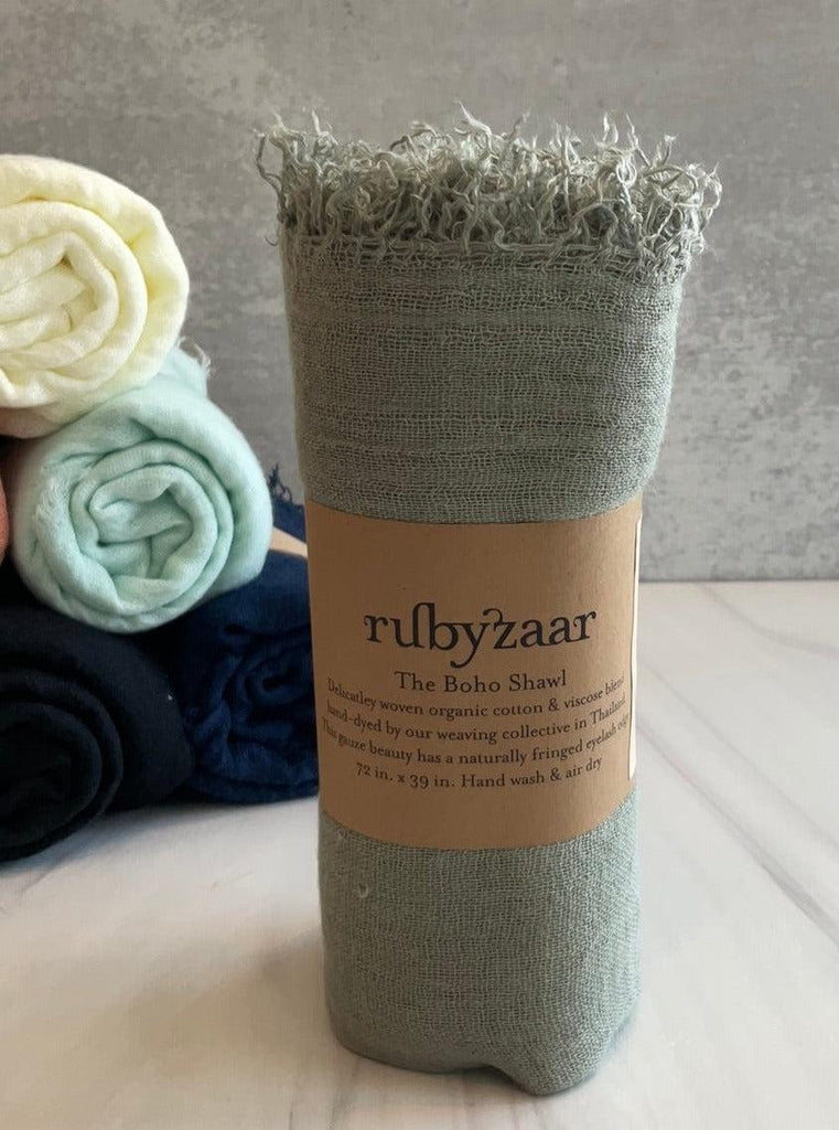 Rubyzaar boho shawl scarf in army green