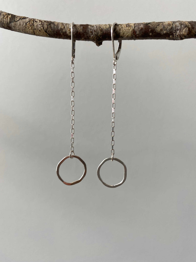 Sterling silver dangle hammered circle earrings