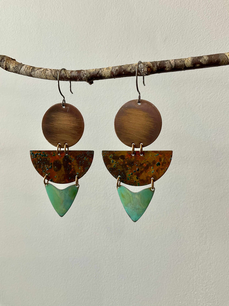 Copper, brass and verdigris patina Sedona Earrings