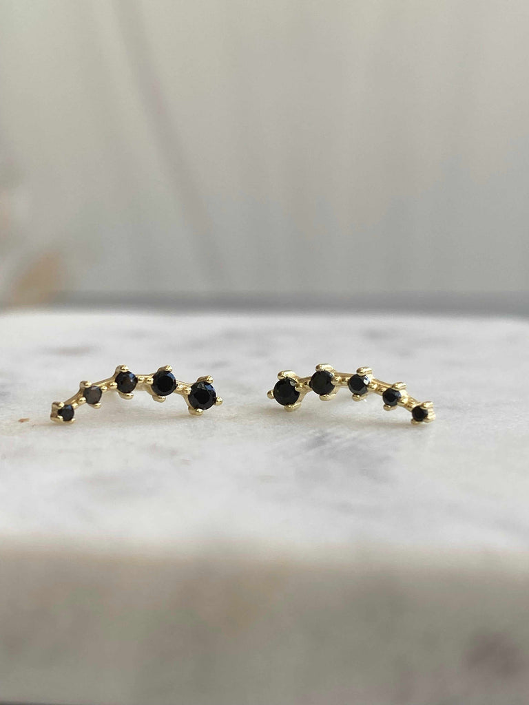 18k gold plated sterling silver crawler earrings with black stones