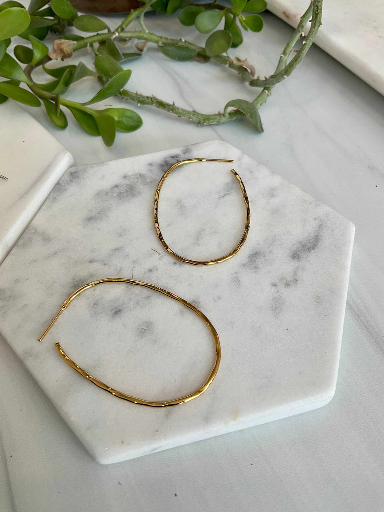 Large Oval Hammered Hoops in Gold Plated Sterling