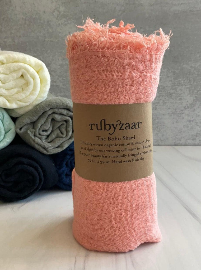 Rubyzaar boho shawl scarf in peachy pink