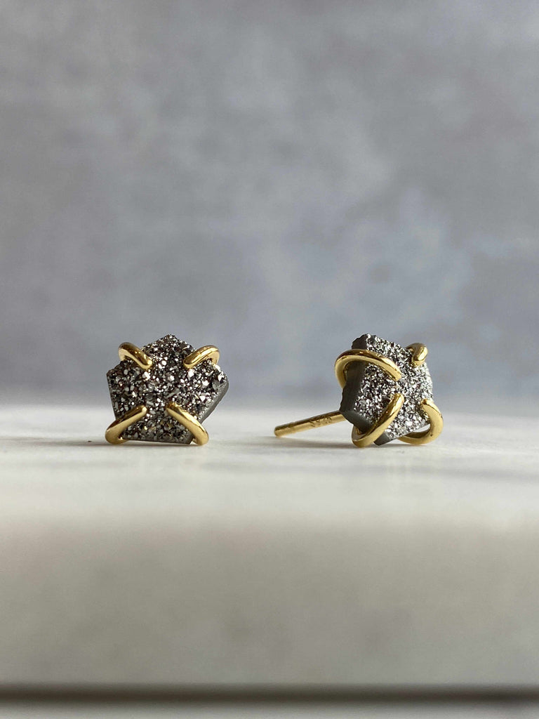 Druzy Prong Earring studs in silver