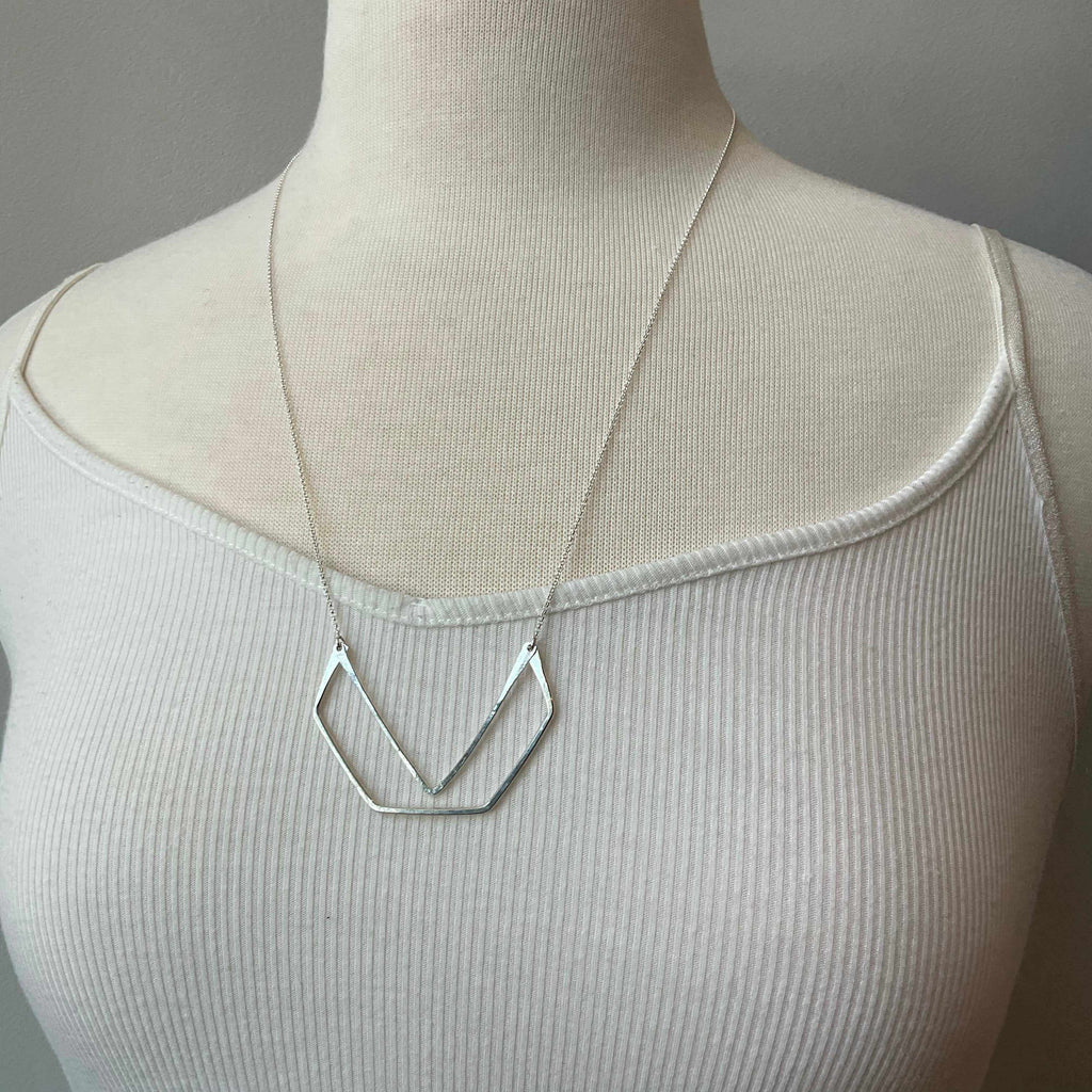 Gable geometric necklace in sterling silver on mannequin
