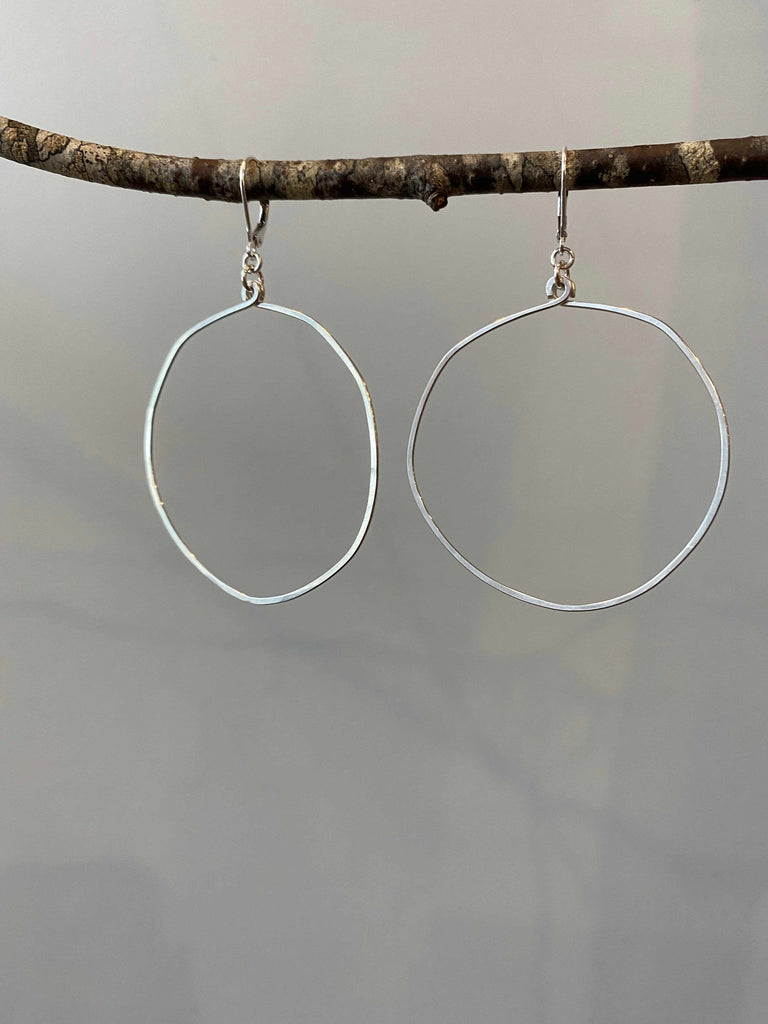 Apple Earrings hammered dangle hoops in sterling silver