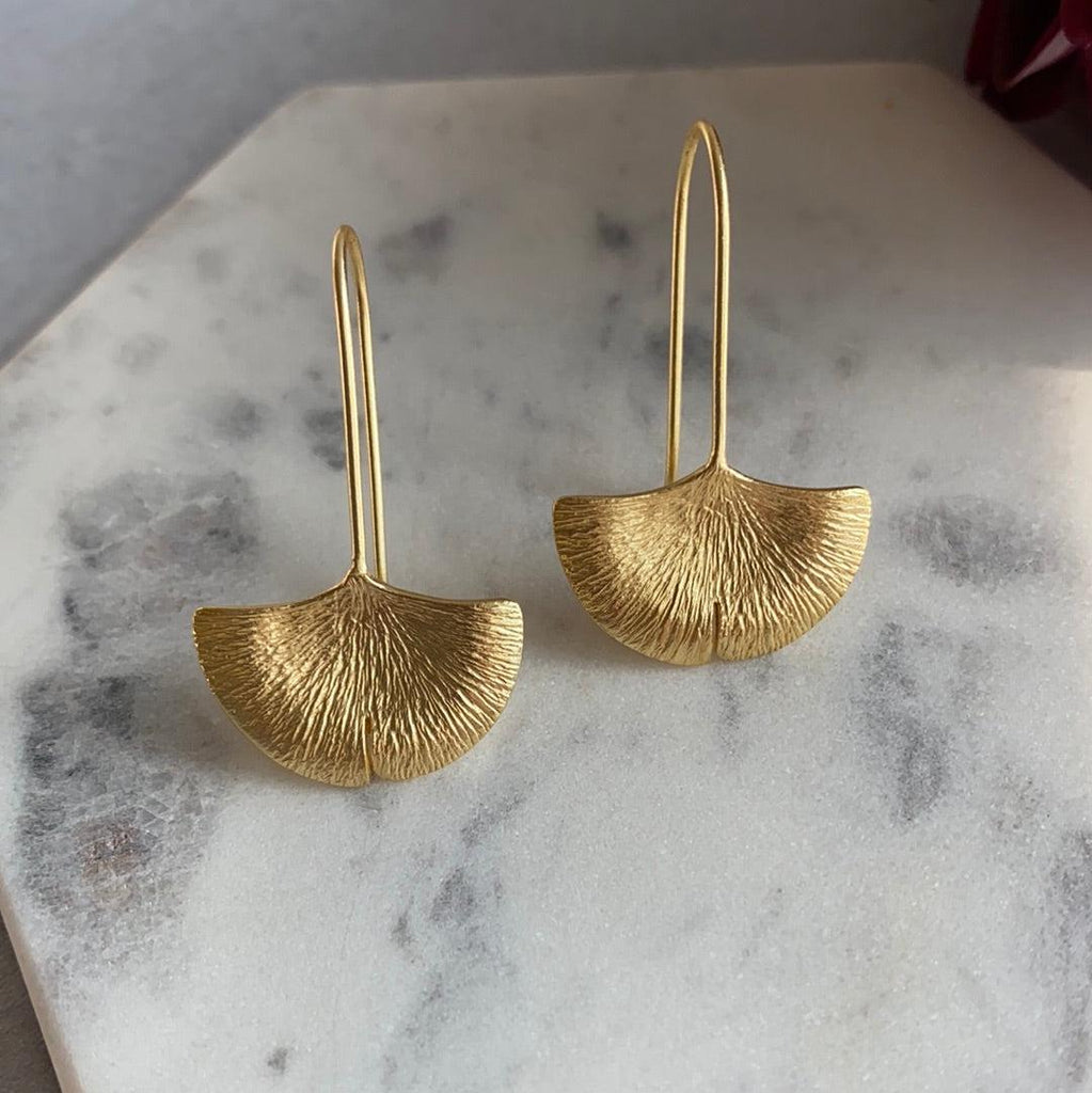 Gold Plated Brass Ginkgo Earrings