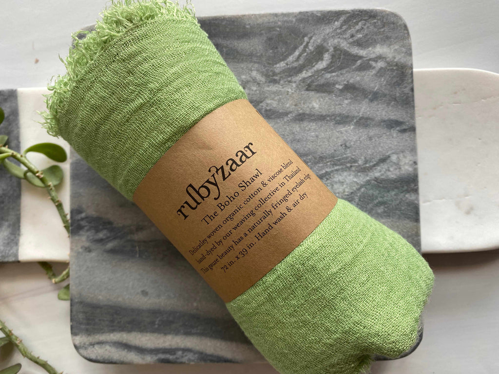 Rubyzaar boho shawl scarf in pea green