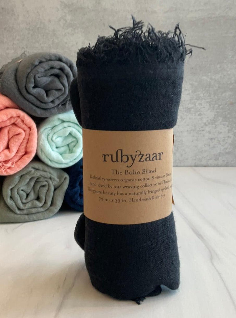 Rubyzaar boho shawl scarf in black with label
