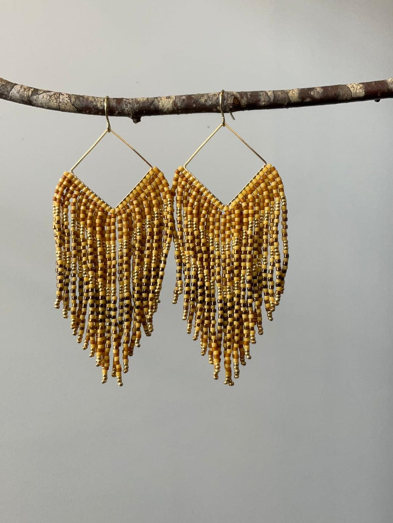 Handmade glass Miyuki bead earrings in gold