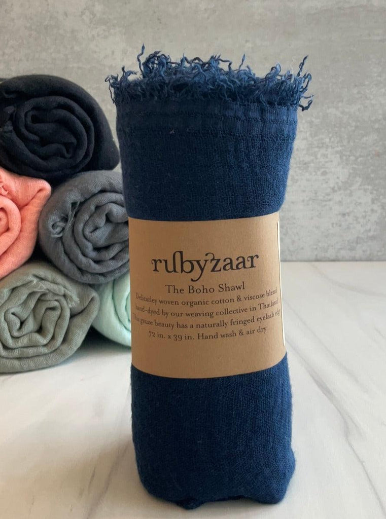 Rubyzaar boho shawl scarf in cobalt