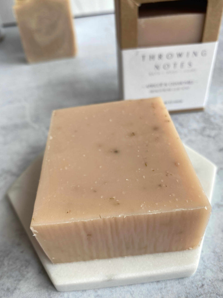 Throwing Notes handmade body bar soap in Apricot and Chamomile