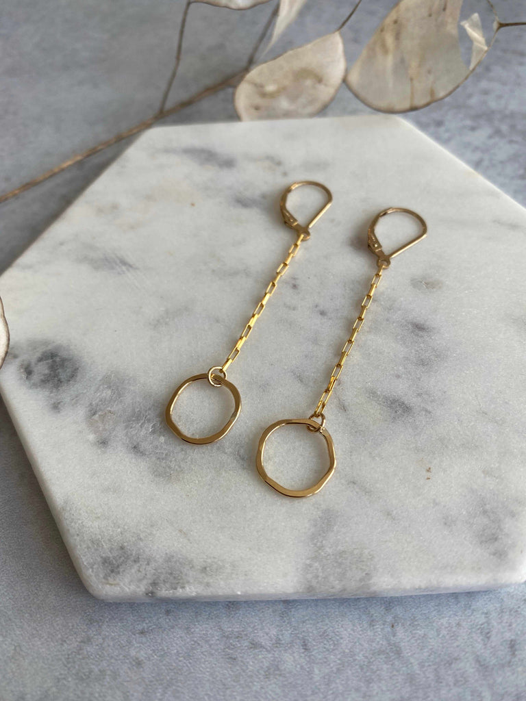 Drift hammered circle earrings in 14k gold fill