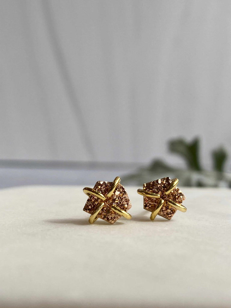 Druzy Prong Stud Earrings in rose gold