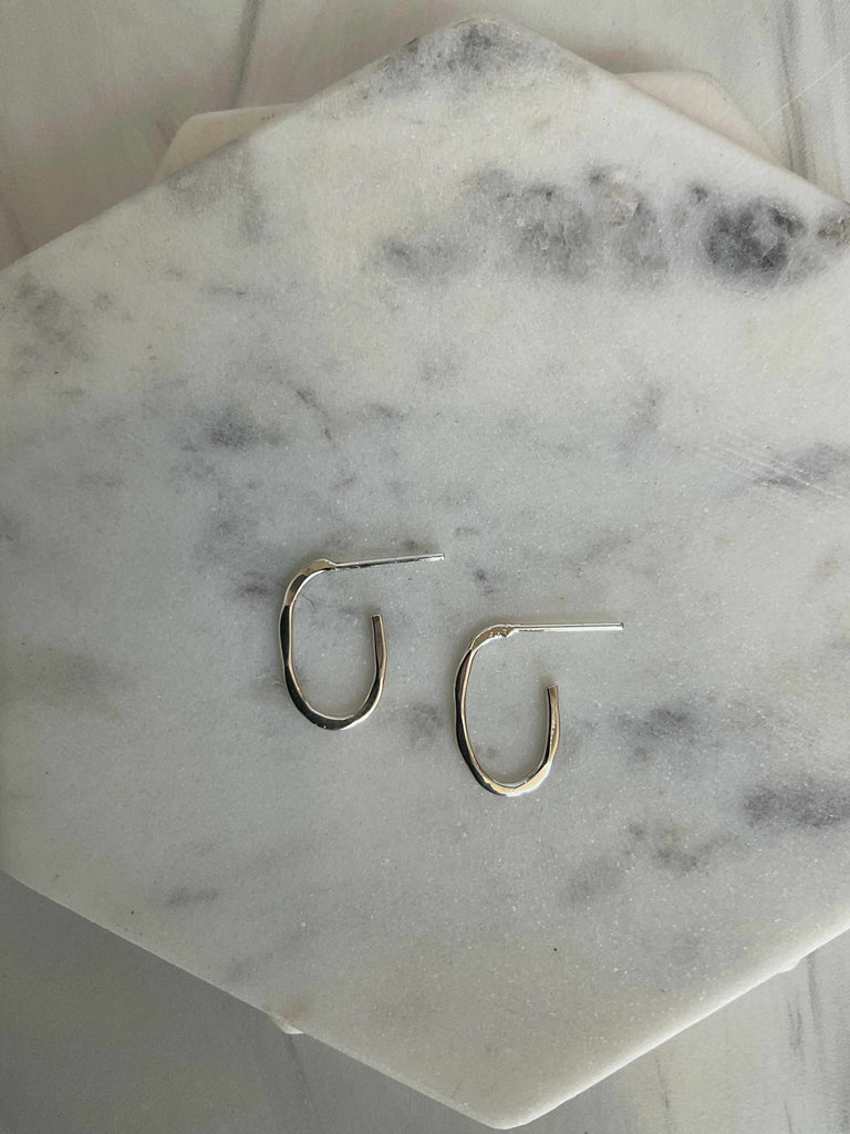 Mini Oval Hammered Hoops in Sterling Silver