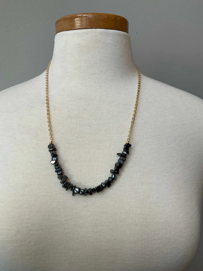 Shungite Gemstone Necklace on Gold Plated Chain