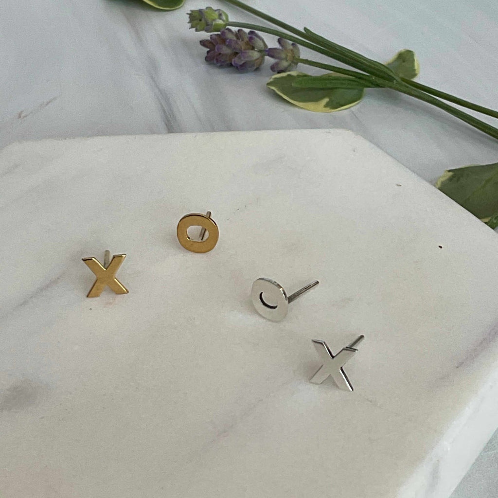 XO stud earrings in sterling silver or gold