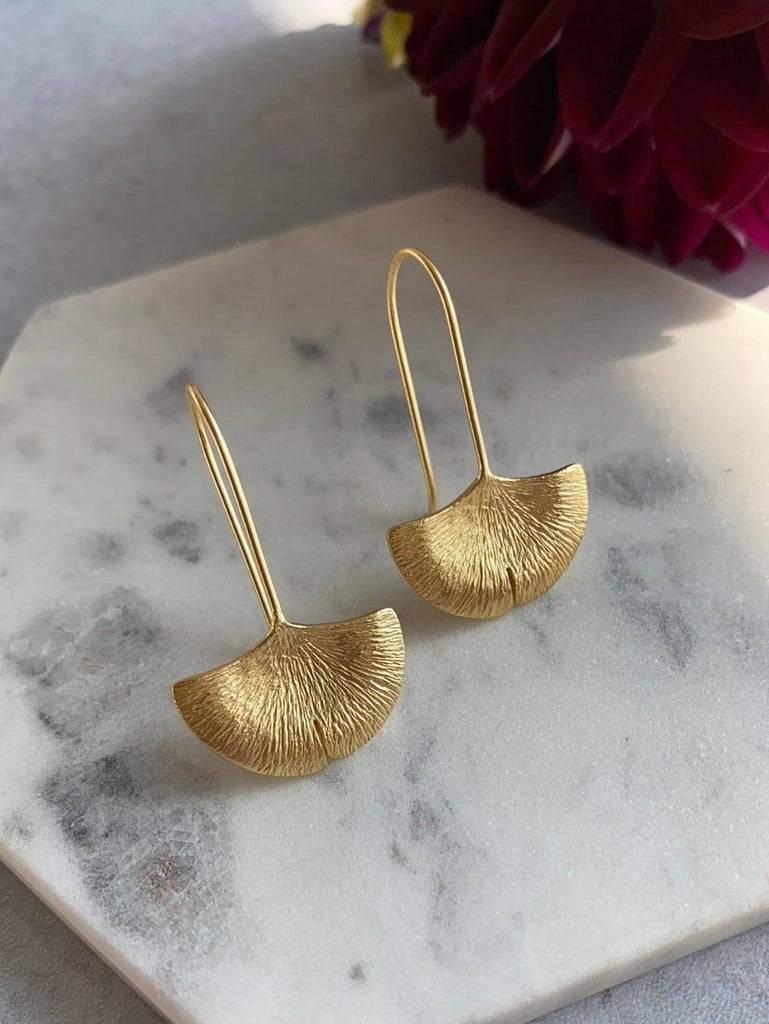 Brass Cast and Gold Plated Ginkgo Earrings