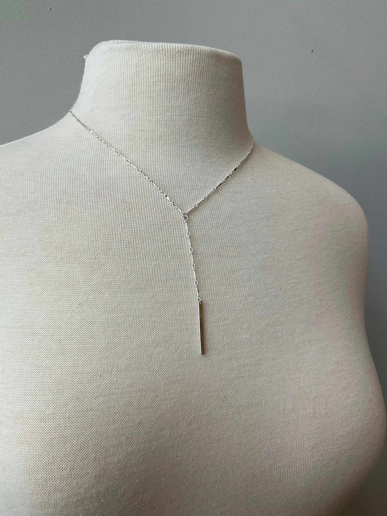 Lariat Y Drop Bar Necklace in Sterling Silver on Mannequin