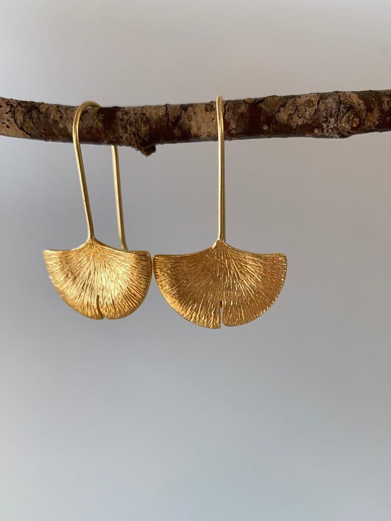Brass Cast and Gold Plated Ginkgo Dangle Earrings