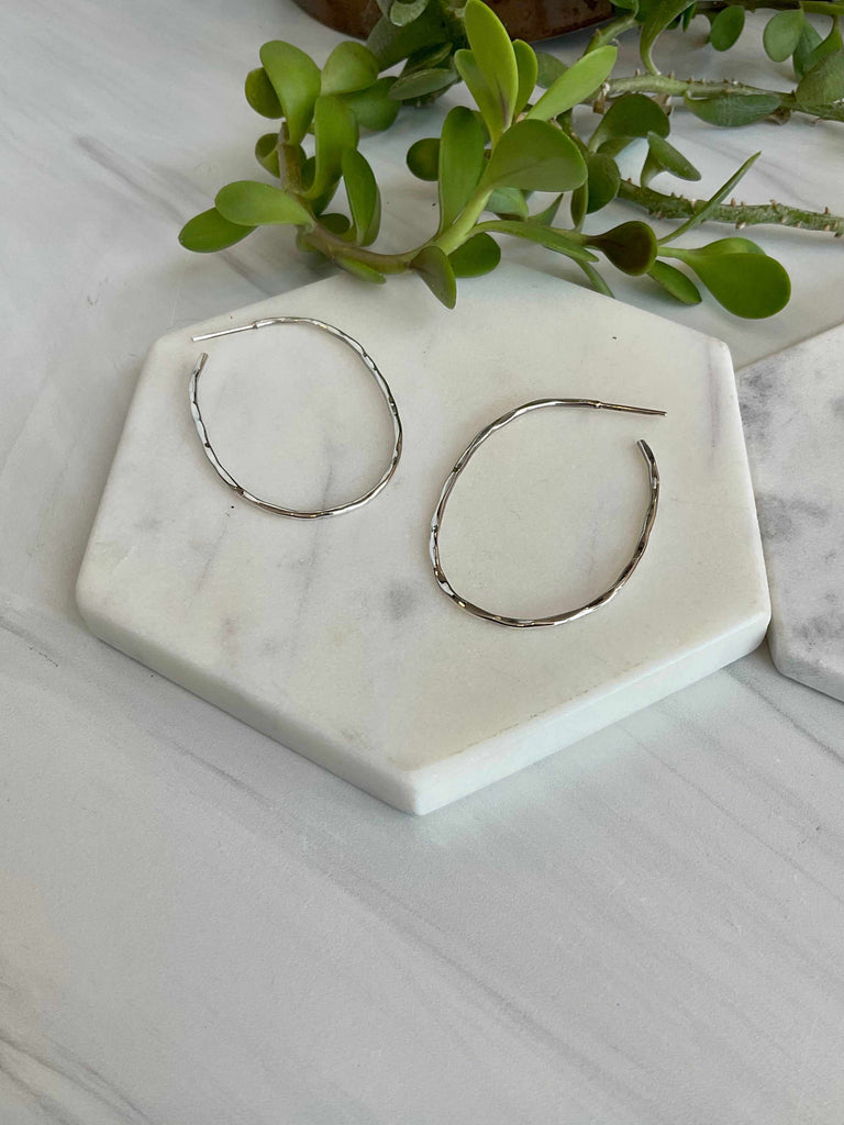 Large Oval Hammered Hoops in Sterling Silver