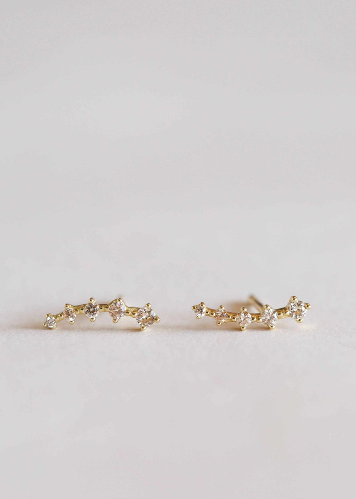 18k gold plated sterling silver crawler earrings with champagne color stones