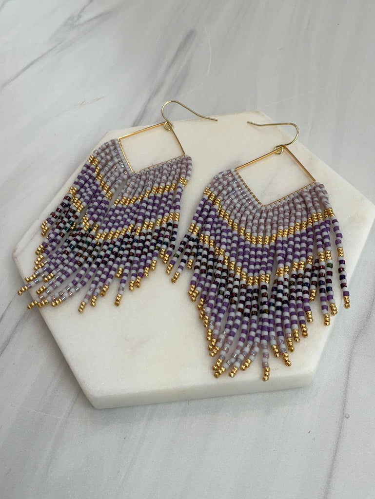 Handmade glass Miyuki bead earrings in lavender