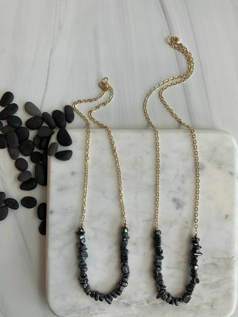 20" and 24" Shungite Gemstone Necklaces on Gold Plated Chain