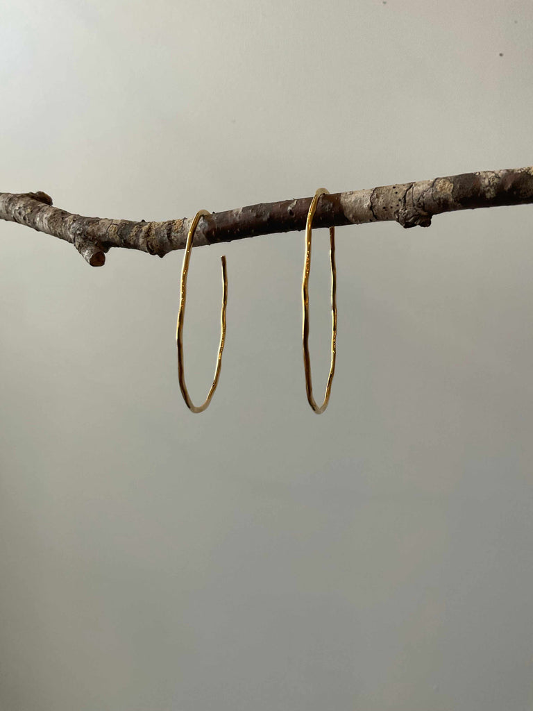 Large Oval Hammered Hoop Earrings in Gold Plated Sterling