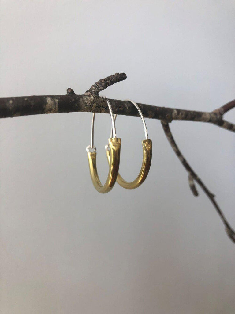 Little Tube hoops in sterling silver and brass