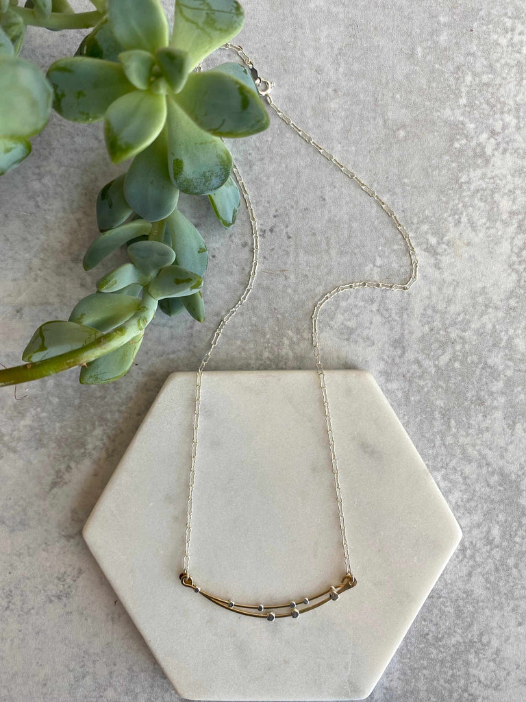 Gold Filled Crescent Curved Bars Necklace