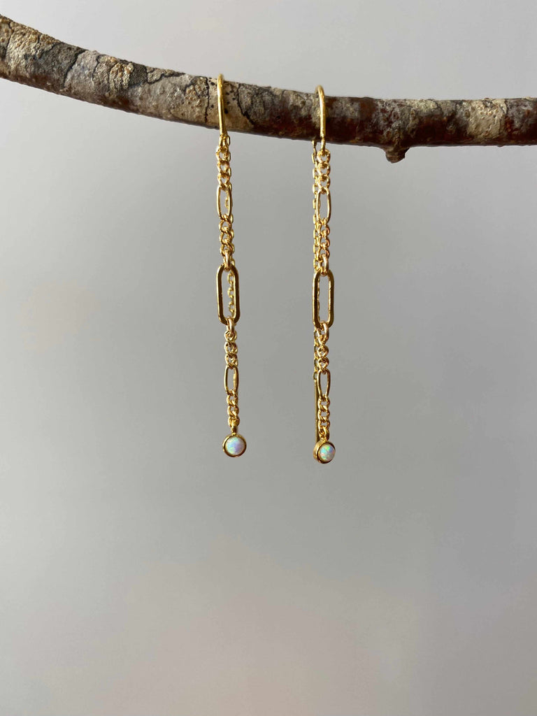 Opal Chain Threader Earrings in Gold Plated over Brass