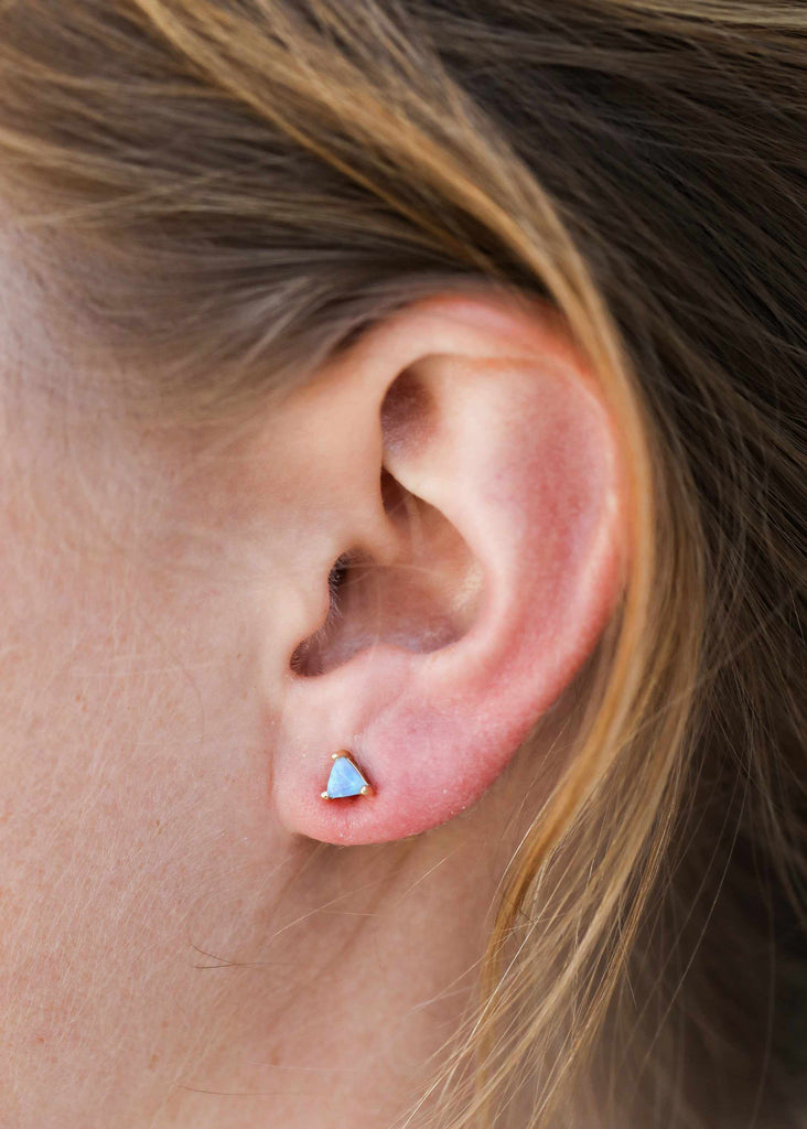 Woman wearing Mini Energy Gemstone Earring Studs