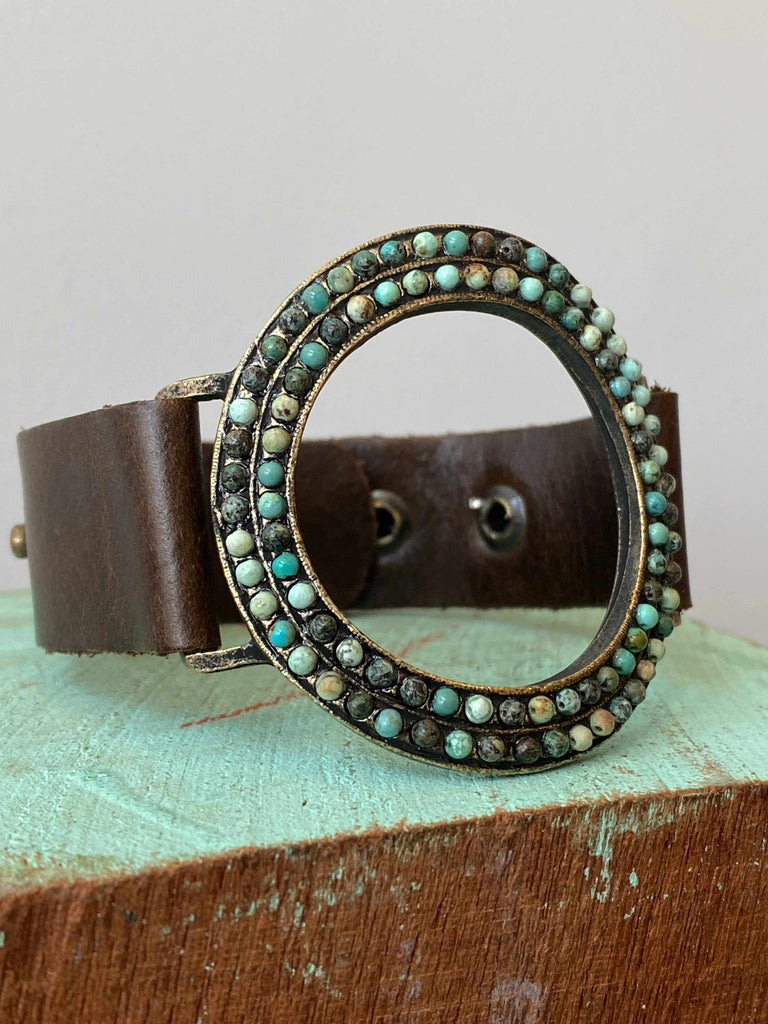 Rebel Hillary leather cuff bracelet in African turquoise