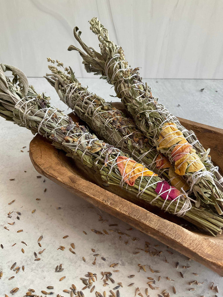 Sage, rose and mugwort smudging sticks